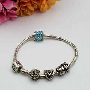 Silverado 925 Sterling Silver Charm Bracelet Cupcake Blue CZ Bag Heart Sister